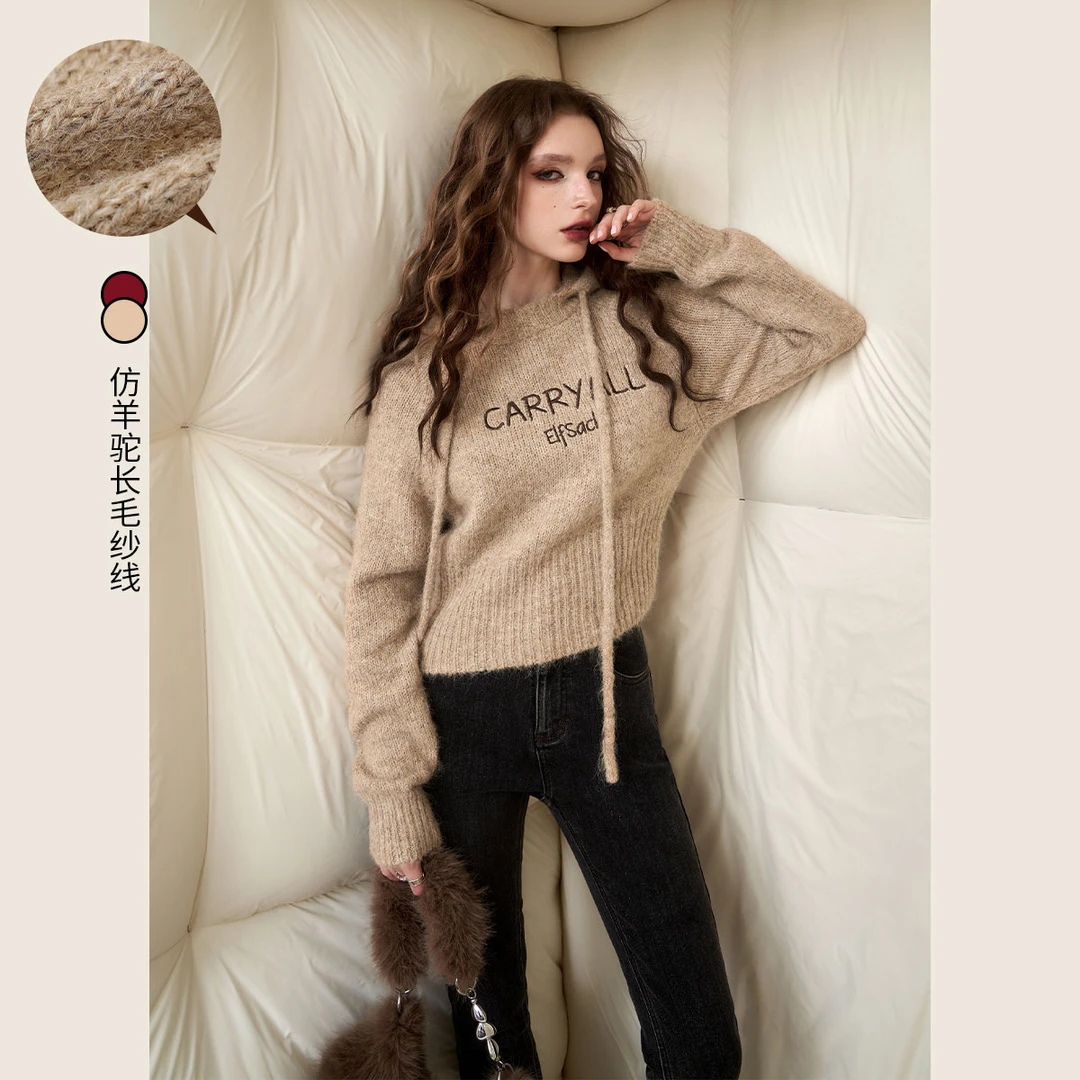 1280【金拐子专属】【温暖的圈套】春款连帽短款针织衫女新年小个