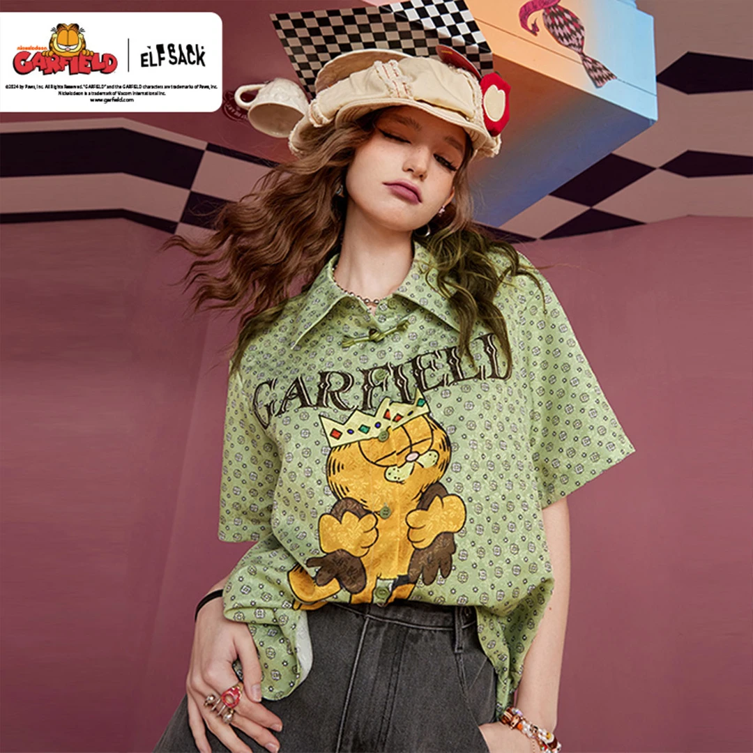 1049【赵老板】妖精的口袋【加菲猫联名系列2024年夏款新中式衬衫