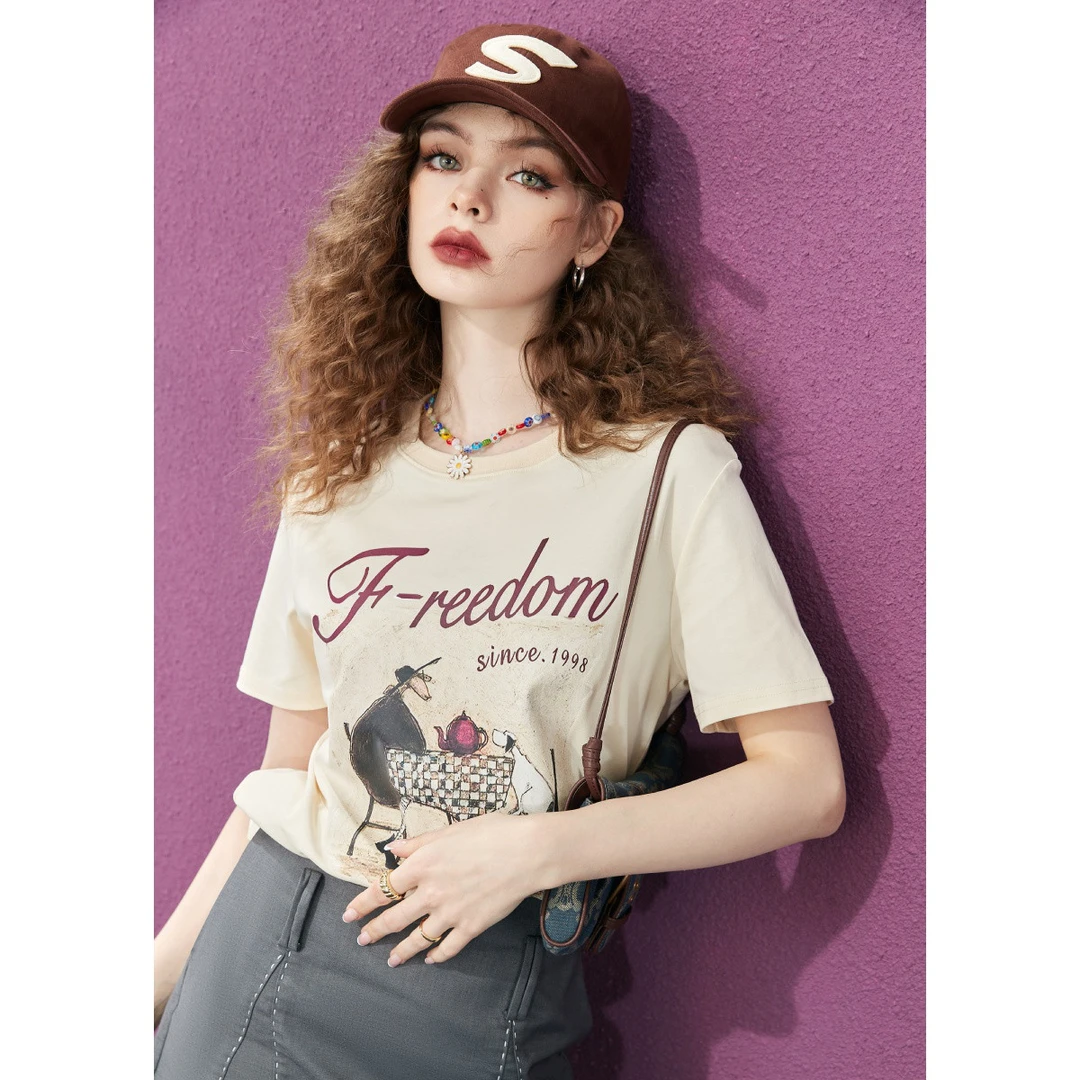 5030【金拐子】妖精的口袋印花短袖t恤女2024夏季新款宽松