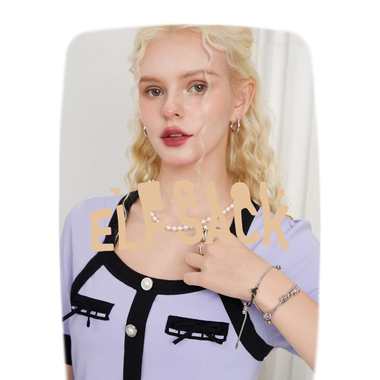 【妍妍品牌专属】妖精的口袋甜美蝴蝶结针织气质拼色13206065