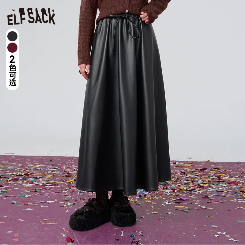 7034【金拐子】妖精的口袋野性难驯复古黑色长款半身裙女2024冬新