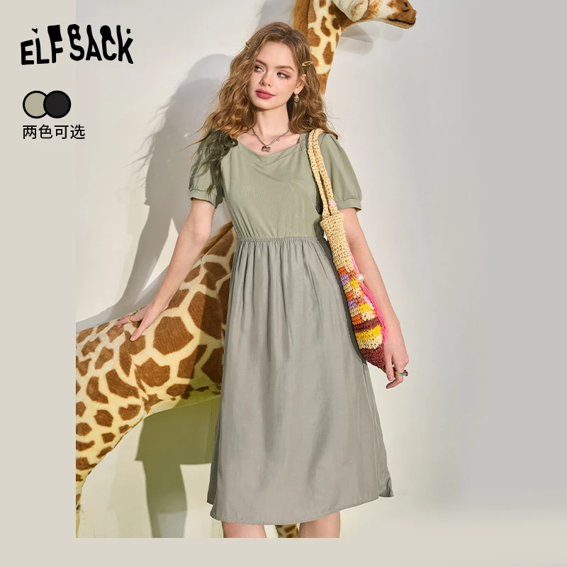 【诗语专属】妖精的口袋假日定格泡泡袖撞色t恤连衣裙