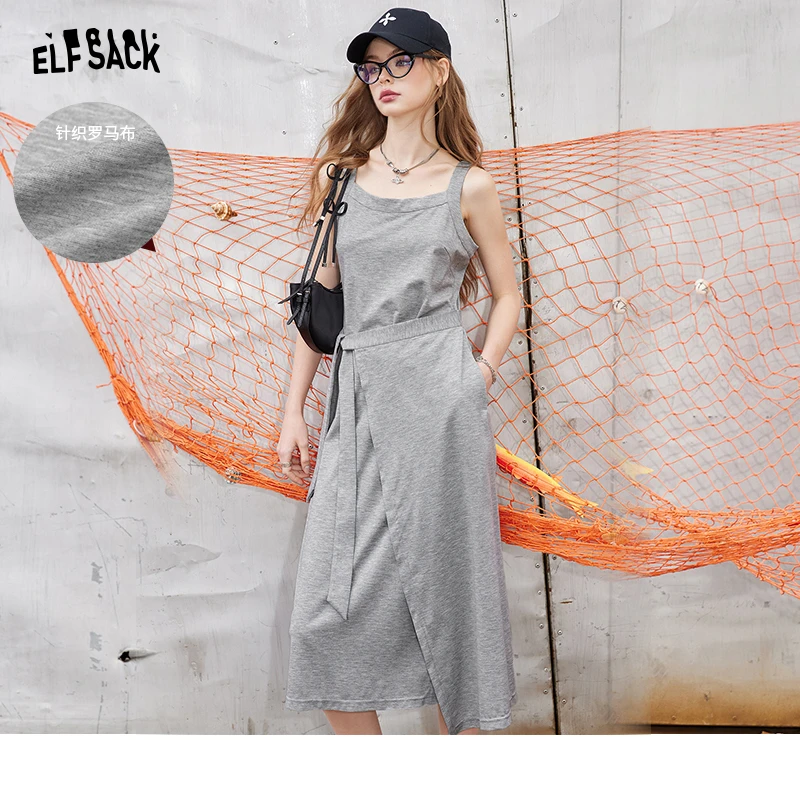 0059【赵老板】妖精的口袋无拘无束灰色休闲吊带连衣裙女2024夏