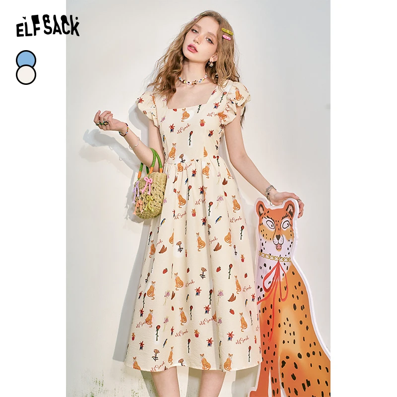 0716【金拐子专属】妖精的口袋法式方领碎花连衣裙女2024夏季收腰