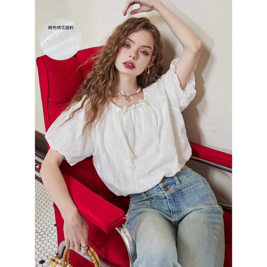 【古典浪漫系列】妖精的口袋夏款泡泡袖仙气蕾丝衫女气质通勤小衫