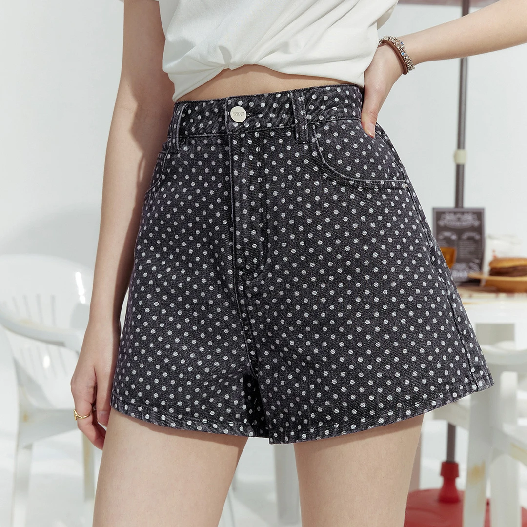 【诗语专属】2024年夏款波点高腰牛仔裤女休闲百搭短裤