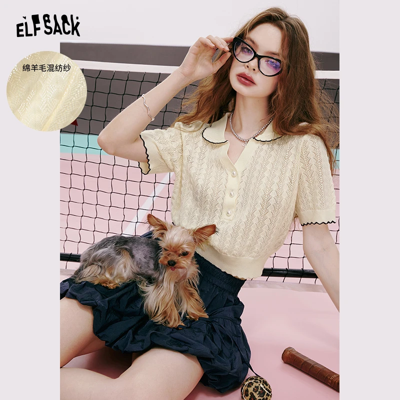 6012【赵老板】妖精的口袋法式娃娃领镂空针织衫女2024夏季新减