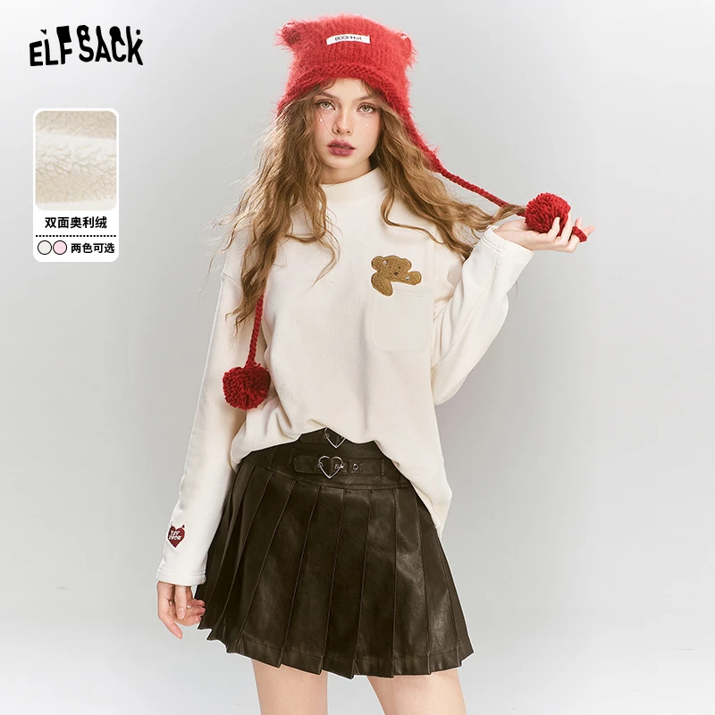 【程钱钱】妖精的口袋毛绒熊双面绒高领长袖t恤女2024年冬季新款