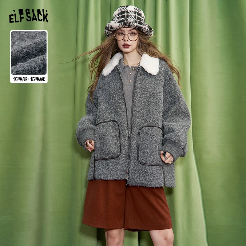 3044【金拐子】妖精的口袋格雷罗曼史中长款仿毛呢外套女2024