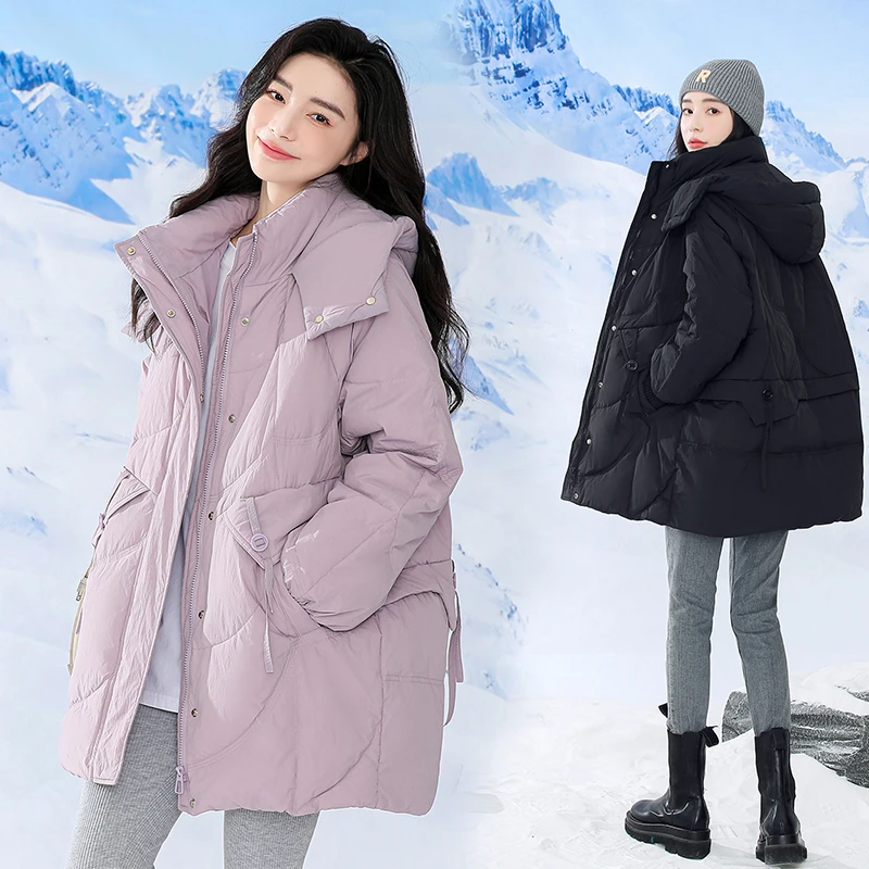 2025年特大码200斤羽绒服女胖mm冬季中长款A字白鸭绒宽松冬季外套