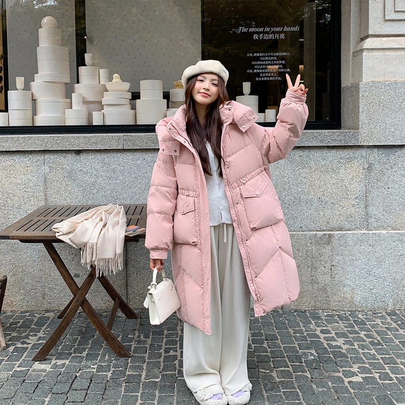MOFAN 90鸭绒胖mm加肥加大码加厚宽松过膝中长款连帽羽绒服女