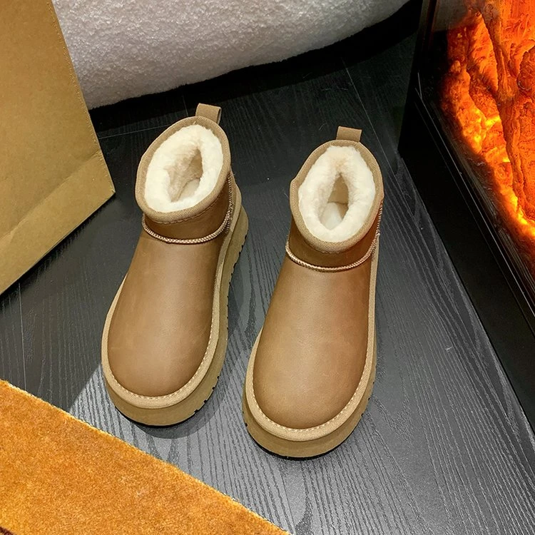 松糕厚底雪地靴女款2024新款冬季防水短筒增高棉鞋保暖加绒面包鞋