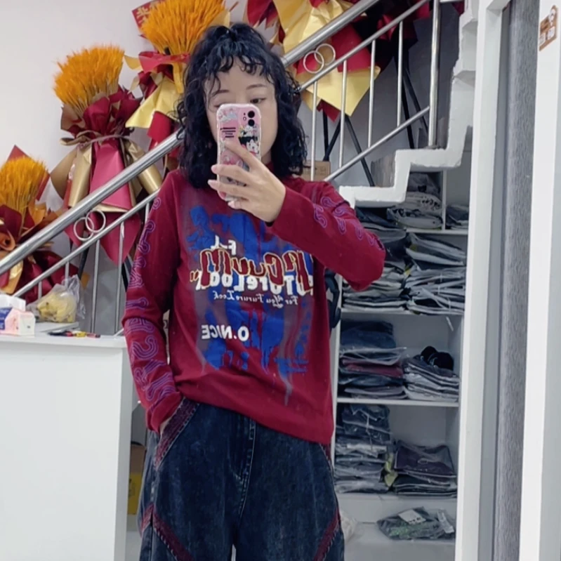 小景推荐 欧版彩色字母中领弹力打底衫-83375