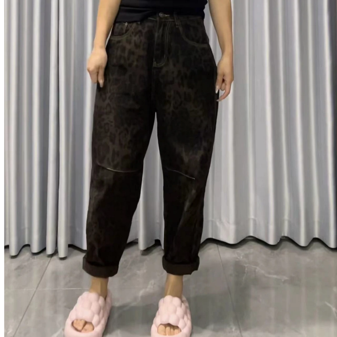 小景推荐-欧版时尚豹纹牛仔休闲裤-8239