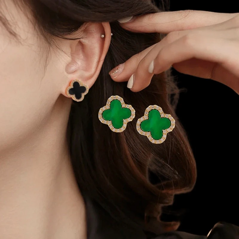 铜合金锆石耳饰 网红爆款四叶草蚊香盘无痛耳夹气质百搭简约耳饰