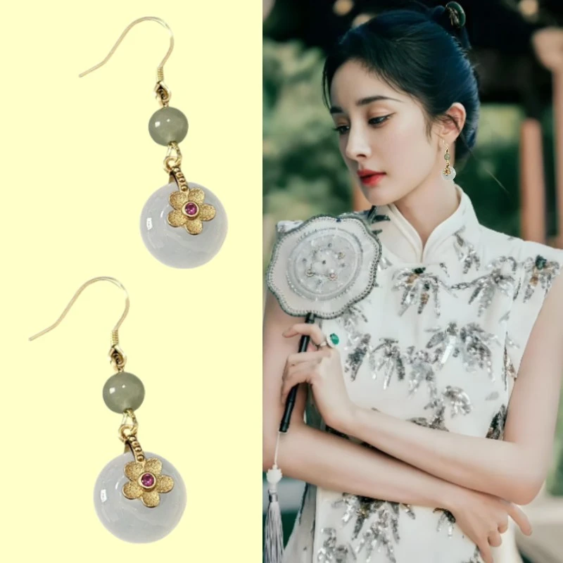 合金合成锆石耳饰 平安扣花朵耳环复古民族风轻奢小众设计耳钩女