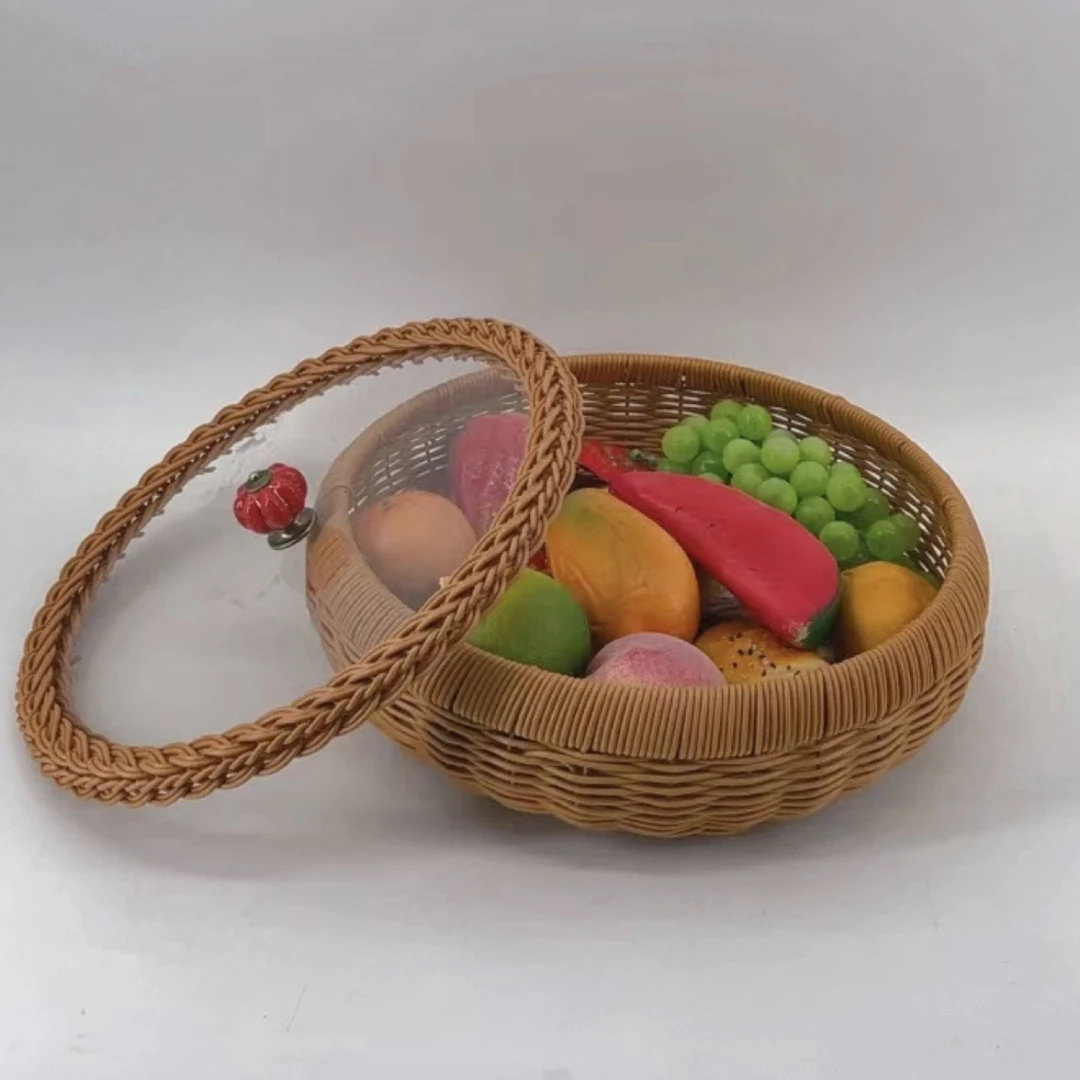 C10棕色圆形加粗加固收纳带盖馒头框手工编织32*10