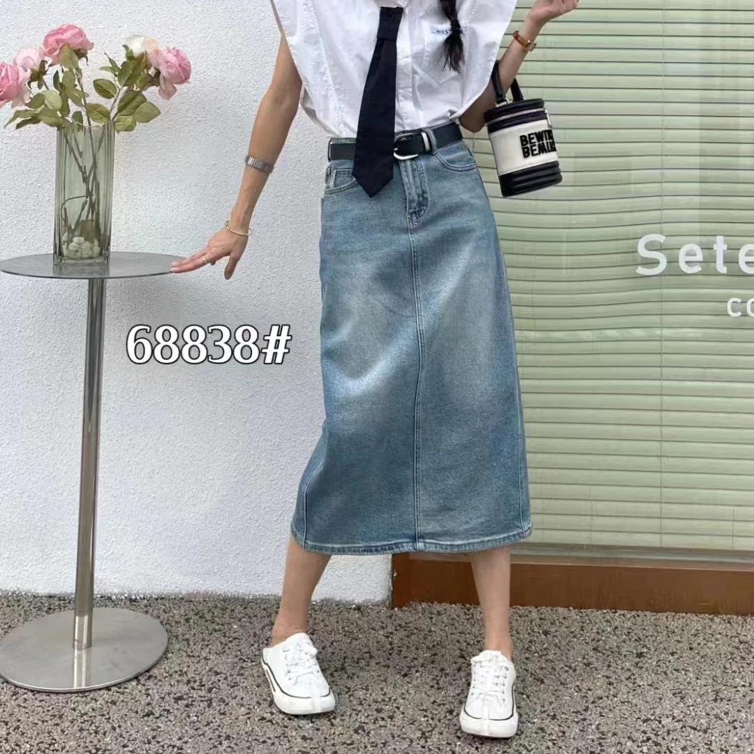 「D.M大美」高腰设计开叉中长款半身裙68838