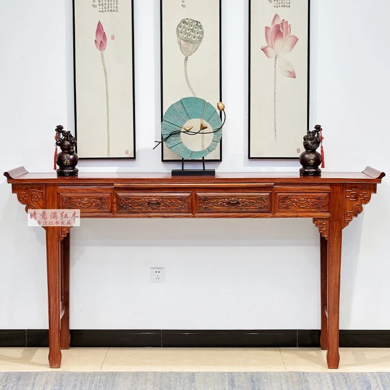 红木条案刺猬紫檀翘头条案带抽板花梨木玄关台花梨木神台雕刻供桌