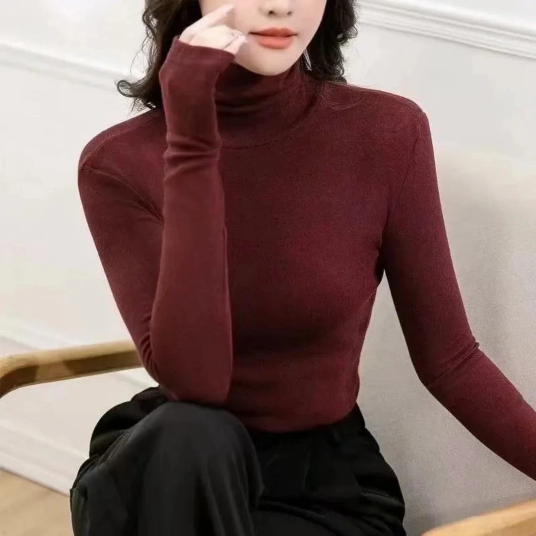 洋气双面绒真德绒堆堆领高领纯色打底衫内搭百搭长袖上衣