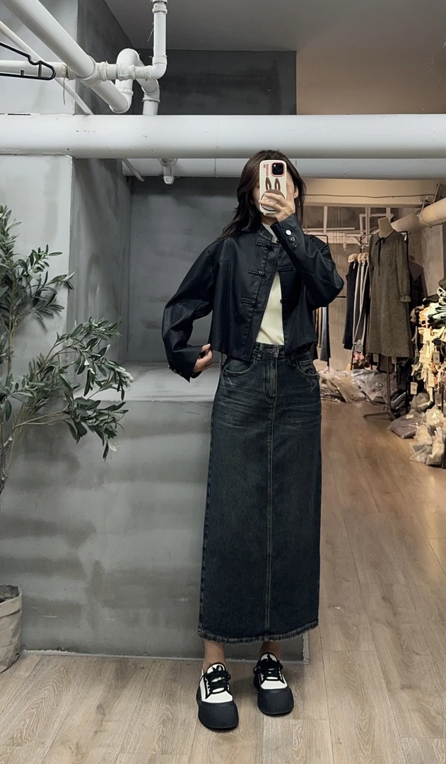 品牌订单中式皮衣外套黑色复古显瘦短款韩版