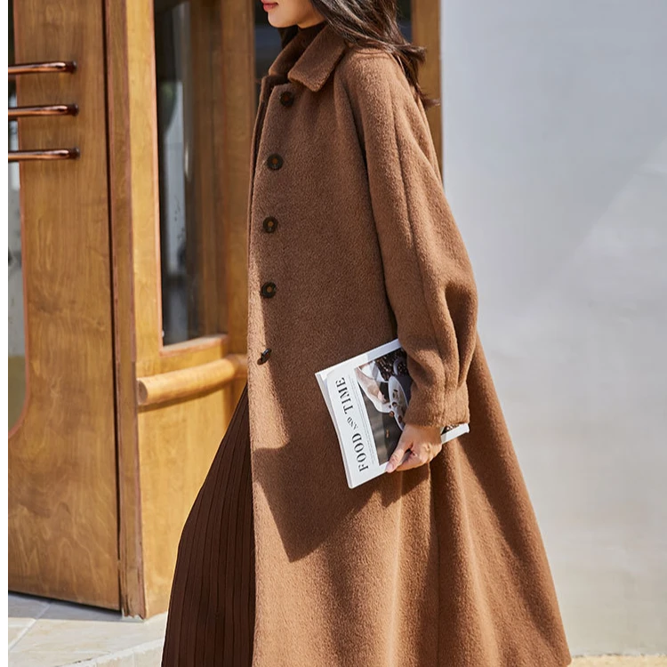 【直播间同价】骆马绒长毛保暖灯笼袖A字大摆宽松长款大衣女13560