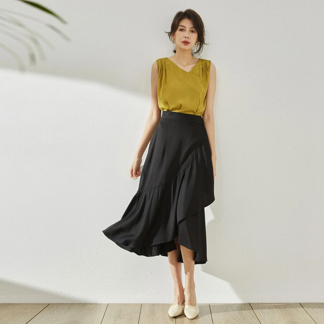 25春夏气质法式大荷叶边鱼尾A字高腰可调节腰围一片式半身裙12513