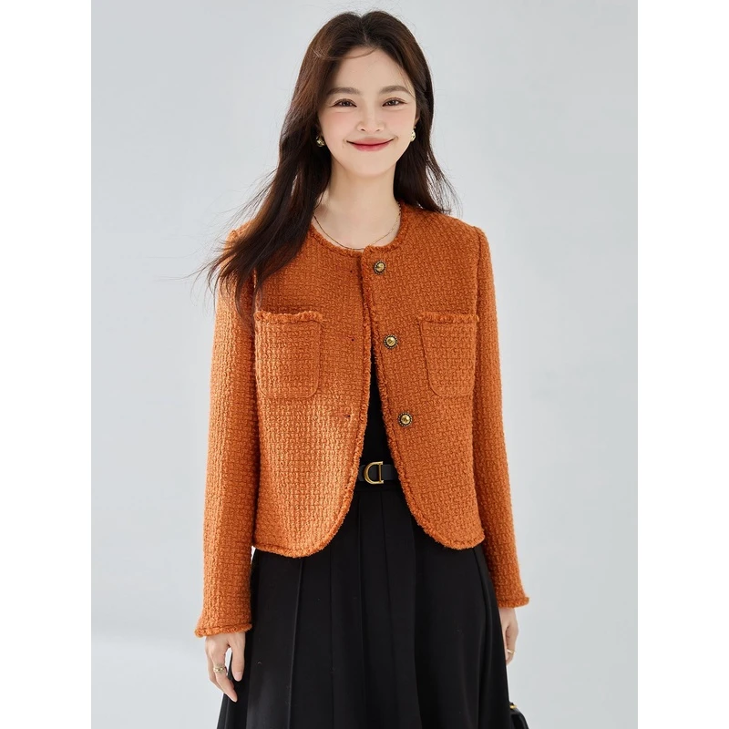 【盛宏】通勤显瘦名媛气质粗花呢流苏边经典小香短外套女15375时尚
