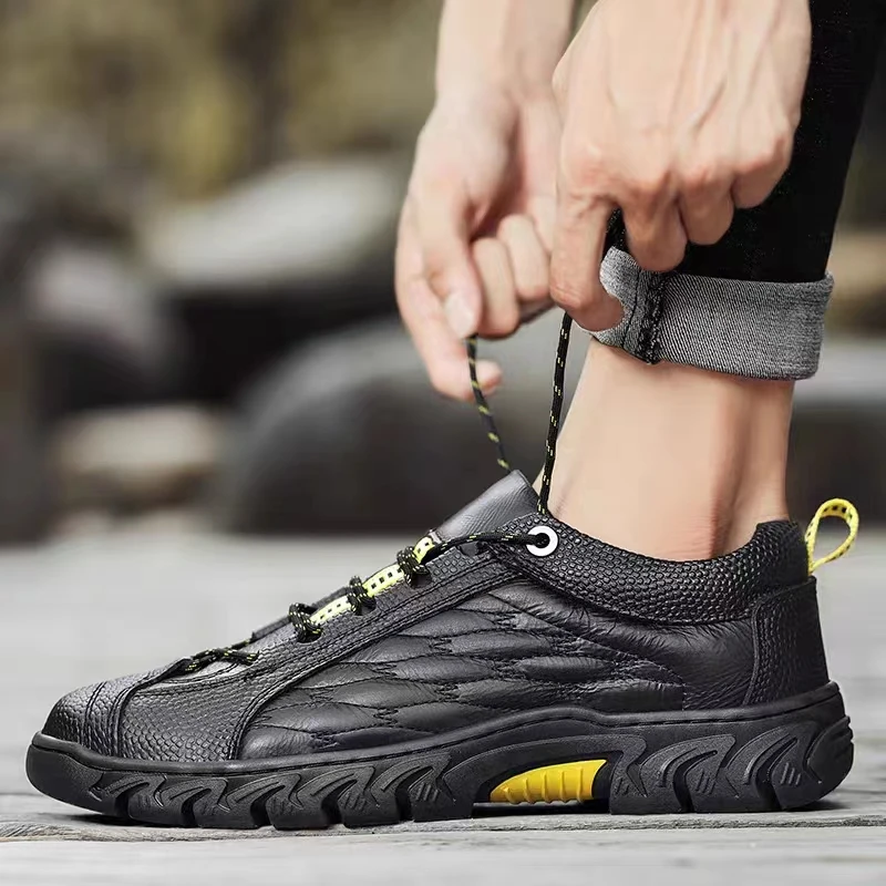 男士手工缝线时尚舒适皮鞋耐磨百搭软底软面圆头男鞋F01