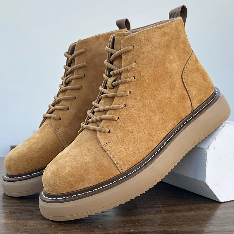 中帮复古马丁靴防滑百搭时尚厚底靴子秋冬款加绒保暖男鞋男靴英伦