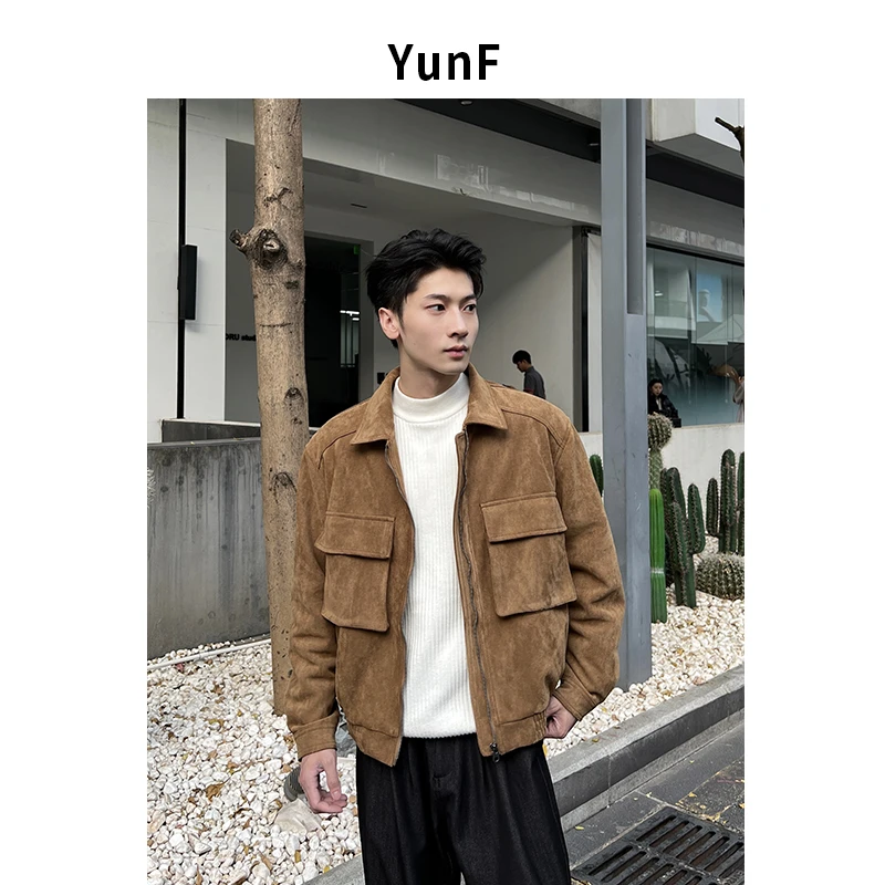 【YUNF】冬季厚款皮绒夹克男复古大口袋保暖潮流百搭休闲外套9077