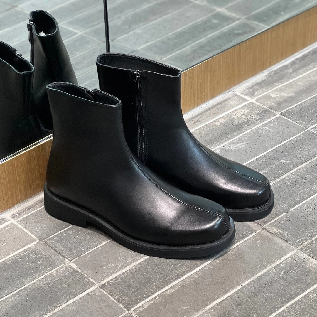 秋季皮鞋高级感圆头拉链短靴高帮英伦风马丁皮鞋切尔西鞋子2032