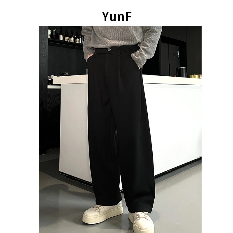 【YUNF】冬季厚款高定毛呢石墨烯直筒休闲裤男士高级宽松长裤813T