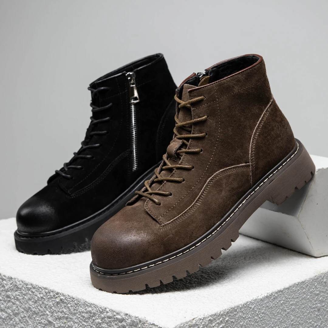 马丁靴系带高帮男潮鞋厚底英伦复古机车重磅百搭靴子黑色23008