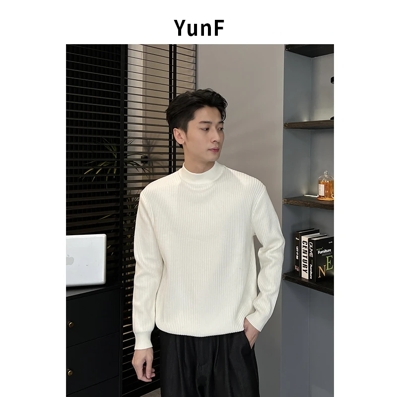 【YUNF】秋冬季厚款半高领针织衫毛衣坑条螺纹韩版长袖线衣男6005