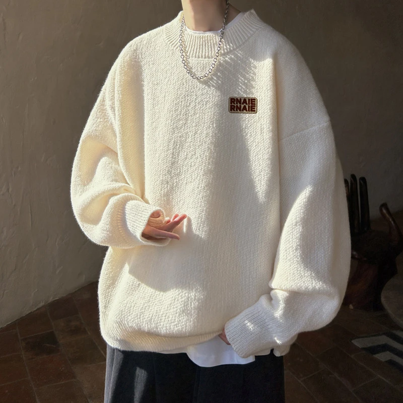 半高领毛衣男冬季加绒加厚慵懒风套头线衣潮牌宽松打底针织衫外套