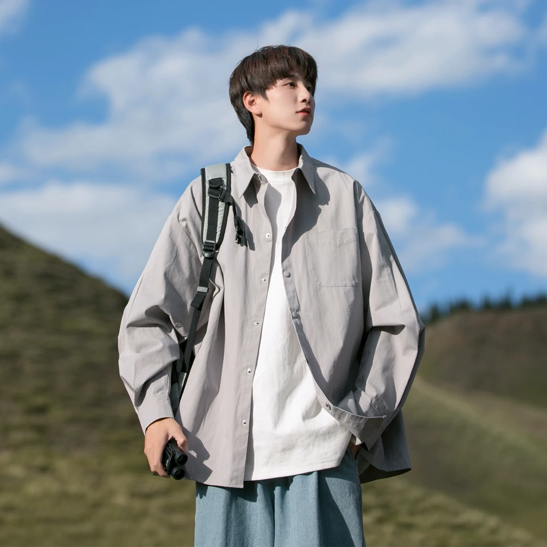 慵懒日系cityboy长袖衬衫男士夏天薄款潮牌简约宽松高级休闲外套