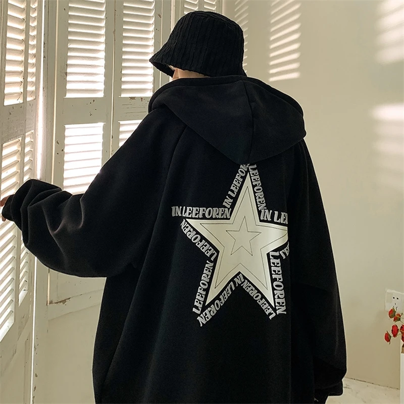 发泡星星印花重磅卫衣男oversize宽松潮牌上衣服美式街头开衫外套