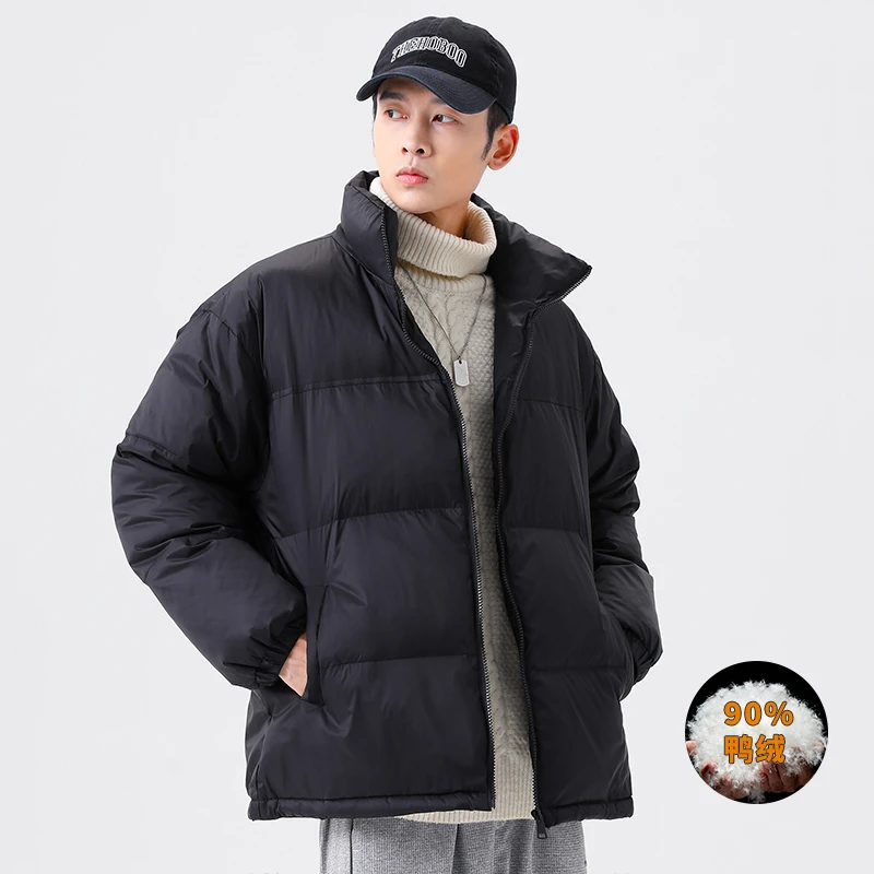 羽绒服男秋冬季保暖2022新款帅气潮牌短款情侣白鸭绒冬装男士外套
