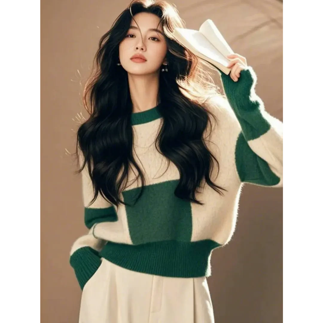 今年爆款秋冬季慵懒高级感加厚独特漂亮超好看宽松绿色针织毛衣女
