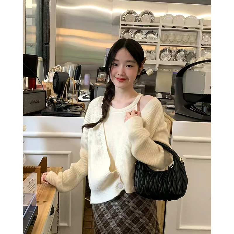 【清仓福利】针织开衫两件套2024秋冬慵懒风文艺穿搭上衣834