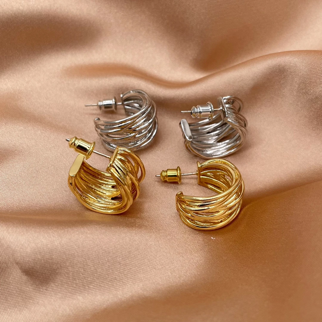 kshmir 铜合金耳饰 博主同款多层线条C形耳环高级时尚气质