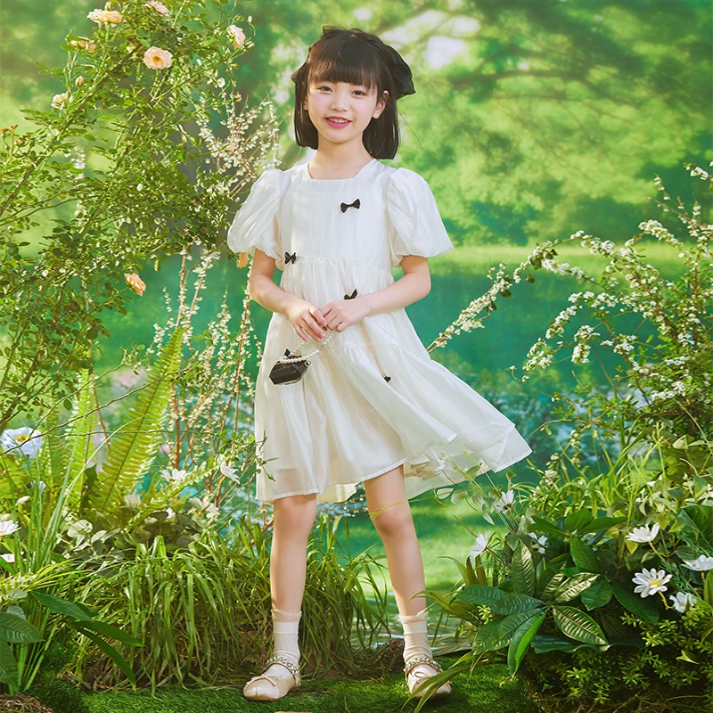 泡泡袖连衣裙夏款新款短袖清凉感小清新女中大童甜美法式