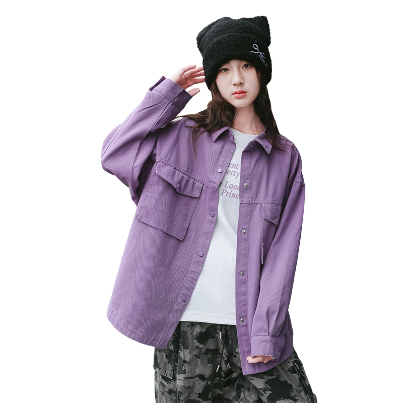 秋季两件套紫色衬衫外套+内搭休闲女中大童25397