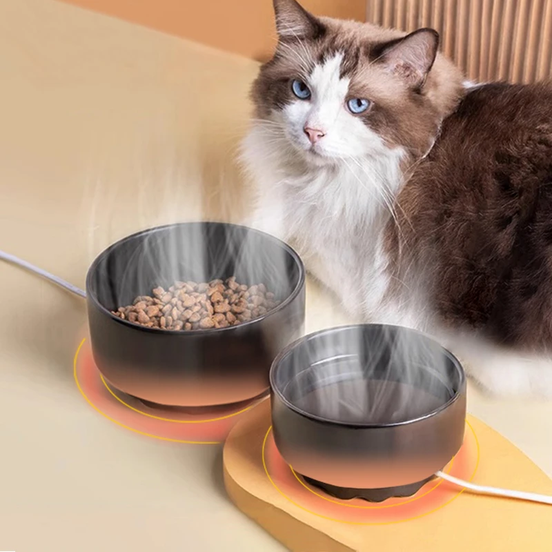 猫管家加热恒温猫碗黑色猫窝陶瓷大口径宠物食盆大容量保温喝水盘