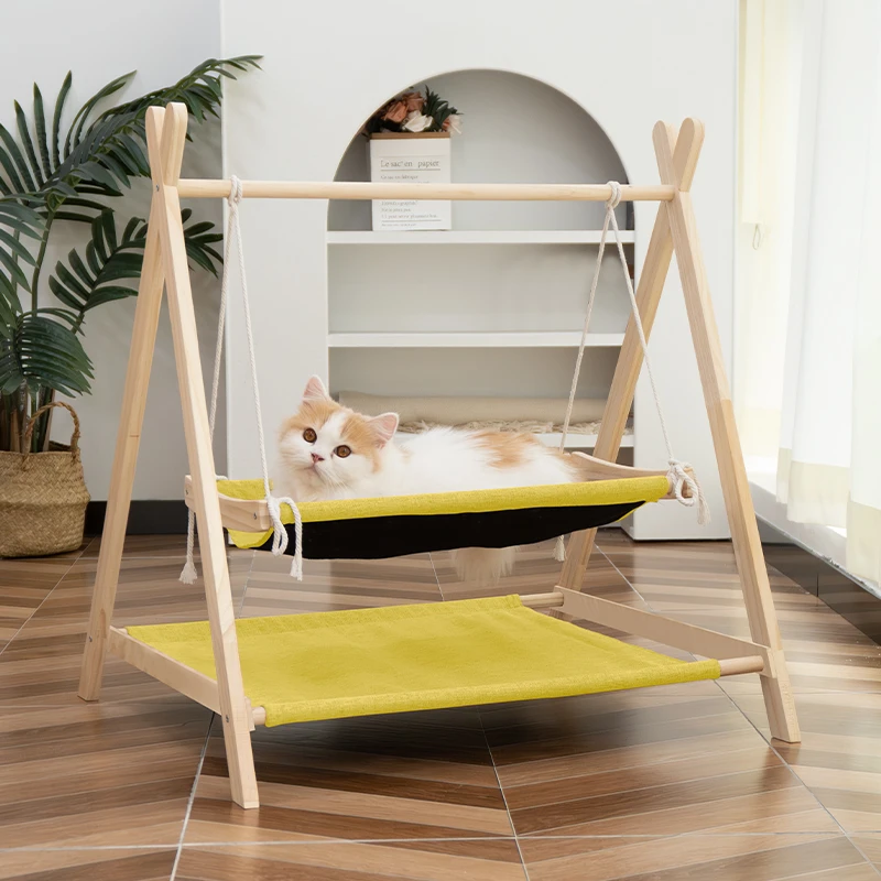 猫管家小猫咪双层秋千摇床吊床加厚松木棉麻四季通用猫咪小床猫窝