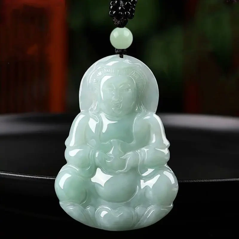 天然A货缅甸翡翠玉观音玉佛佛公保平安男女款玉石吊坠项链