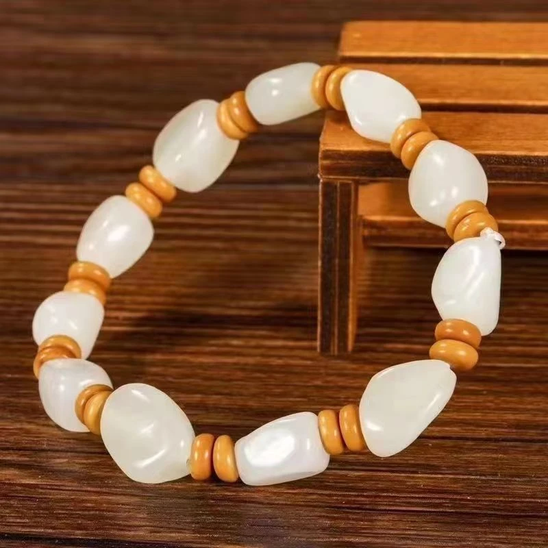 新疆和田玉正品随型玉珠手串男女款玉石单圈精美手链手串送证书