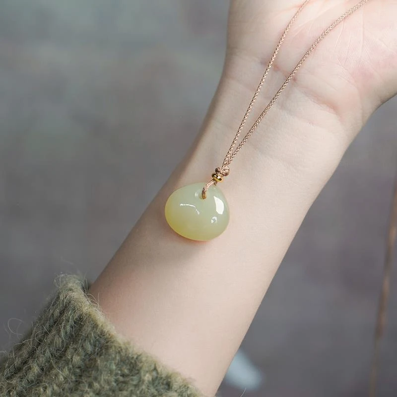 小天然和田玉吊坠玉石珠宝平安扣福袋如意小众锁包毛衣链女款项链