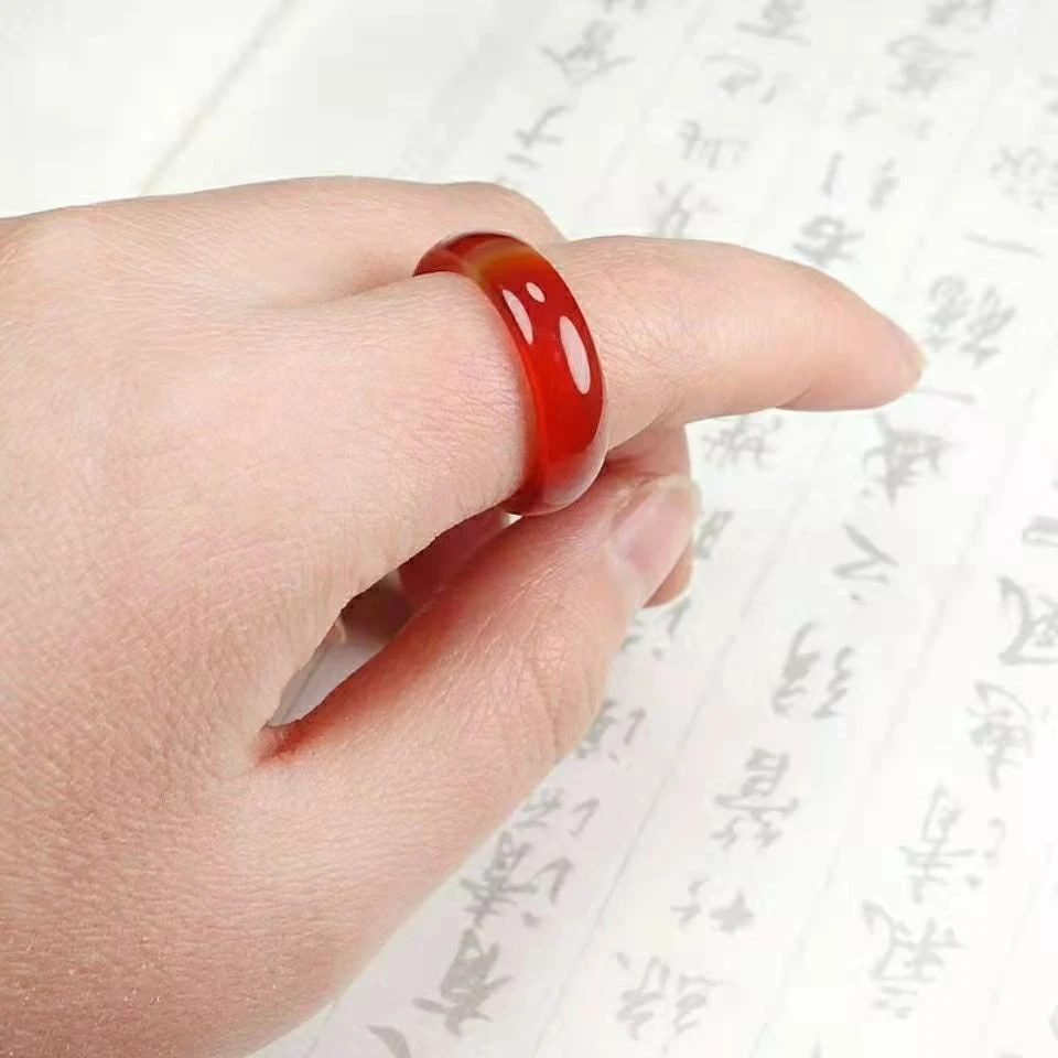 红玛瑙戒指男女款玛瑙戒指中国红指环红玛瑙扳指带鉴定证书
